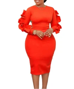 Ohsisa 2025 Women's Clothing Ladies O-neck Elegant Solid Ruffle Hip Wrapping Professional OL Office Commuter African Women Dress