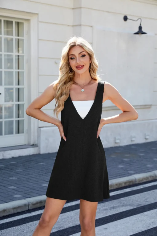 Ohsisa 2025 Summer Casual Loose Dress European American New Pure Color V Neck Square Neck Woman Dress - 图片 5