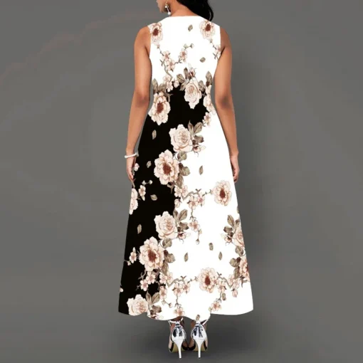 Ohsisa 2025 Fashion Summer Ladies Sleeveless Long Plus Size Women Office Positioning Print Swing Skirt Casual Dresses - 图片 3