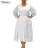 Ohsisa 2025 New Arrival Long Sleeve Dresses Women Office Lady Elegant Puff Sleeve V-neck A-line Africa Spring Casual Dress