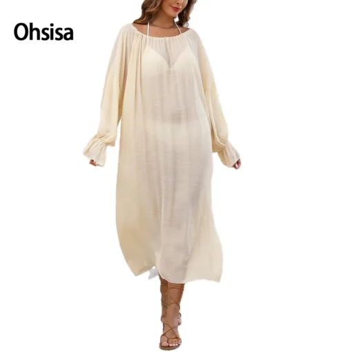 Ohsisa 2025 New for Woman Dress Clothing Home Skirt Neck Deep V Large Backless Bikini Cover-Up Solid Pattern Woman Dress