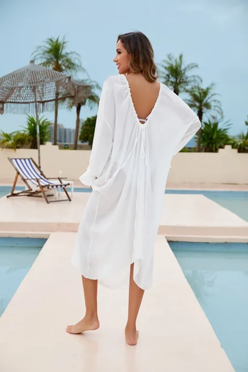 Ohsisa 2025 New for Woman Dress Clothing Home Skirt Neck Deep V Large Backless Bikini Cover-Up Solid Pattern Woman Dress - 图片 5
