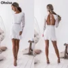 Women's Sexy Lace Dress New Beach Party Backless Waist Pencil Slim Long Sleeve Lacy Lace Casual Mini Dress