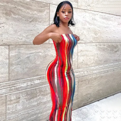 Ohsisa Strapless Bodycon Dress New Arrival Eco-Friendly and Washable Contrast Color Wrap Dresses Sexy Fashion - 图片 2